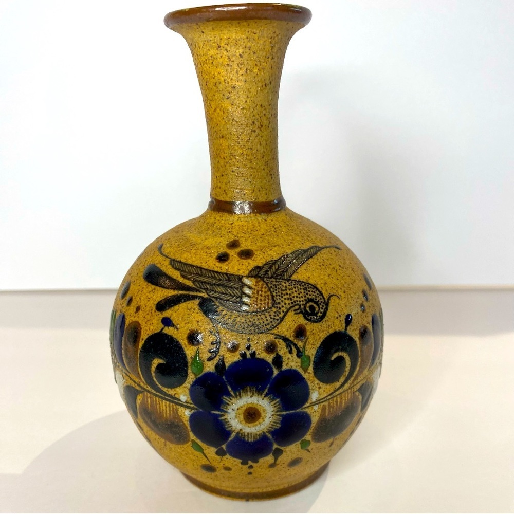 Tonala Netzi Pottery Vase Bird/Flowers Hand Painted 6” tall, Mexico, Can…